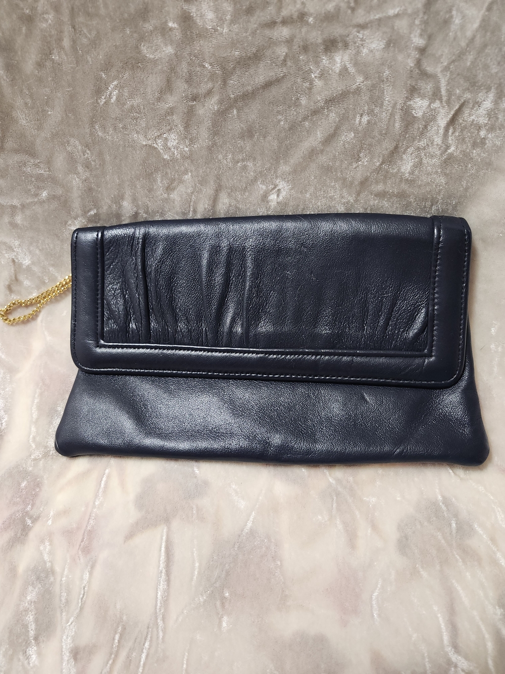 Classic Navy Blue Leather Fold-Over Clutch